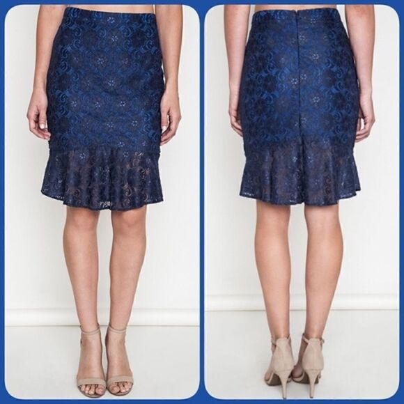 Umgee Dresses & Skirts - Final Price | Navy and Black Lace Overlay Pencil Ruffle Skirt